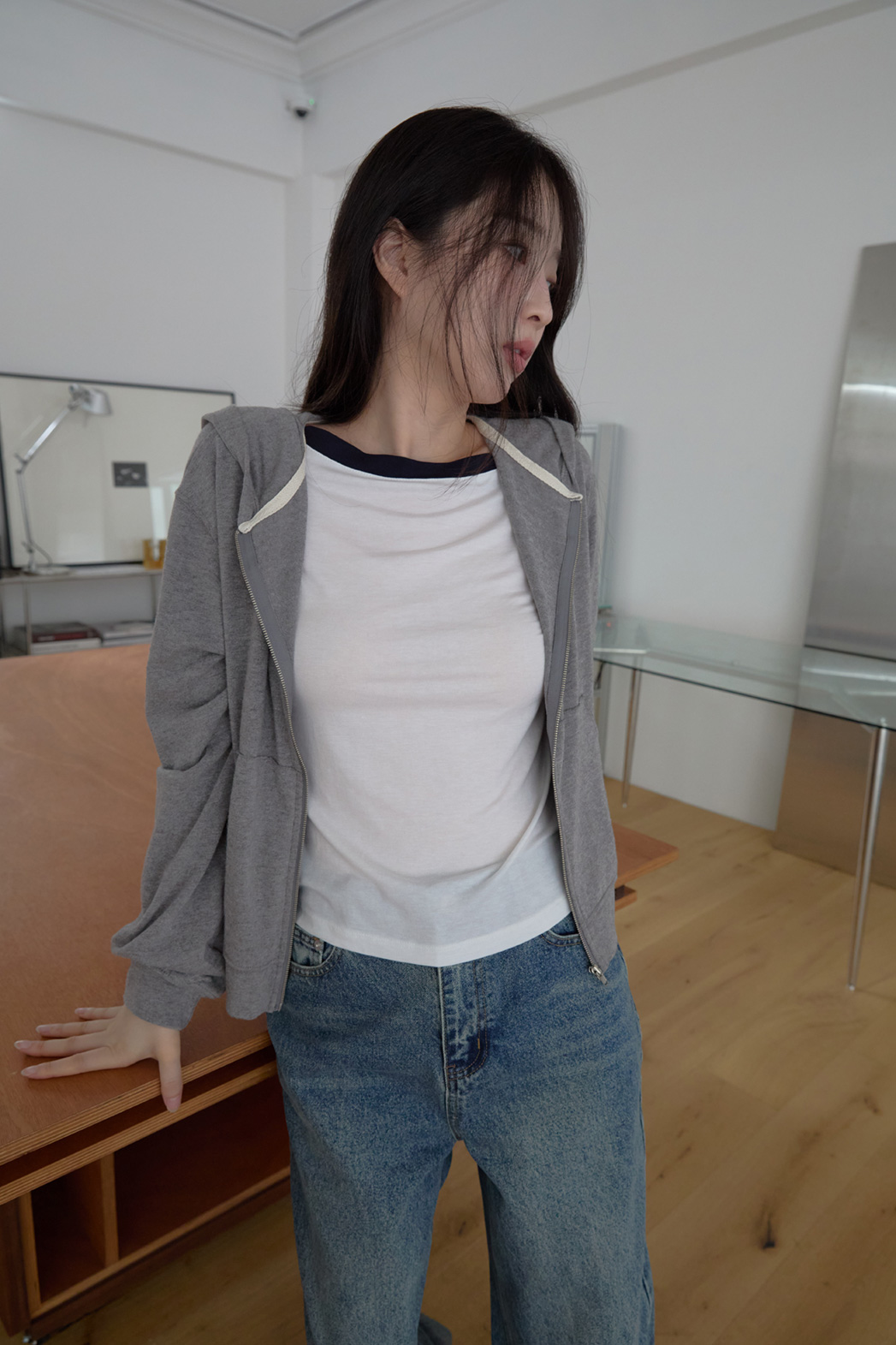 アンゴラ混ジップアップフードクロップド無地ジップパーカージャンパーFW | 詳細画像20