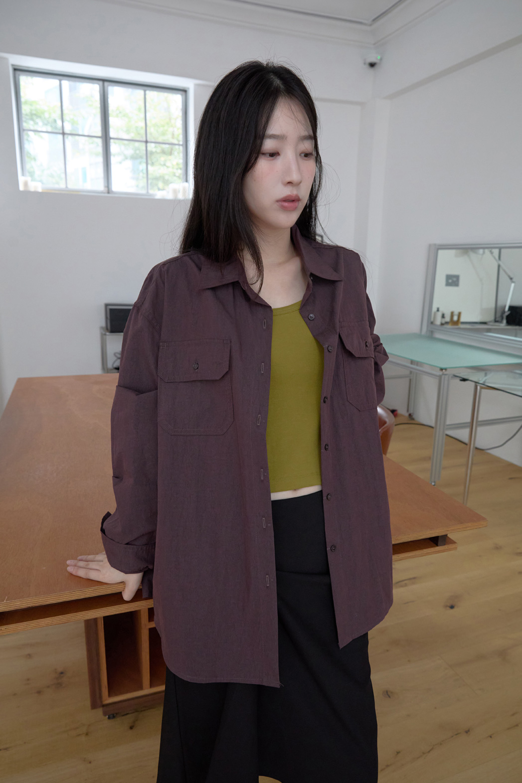 コットンボタンカラーポケット無地シャツFW | 詳細画像14