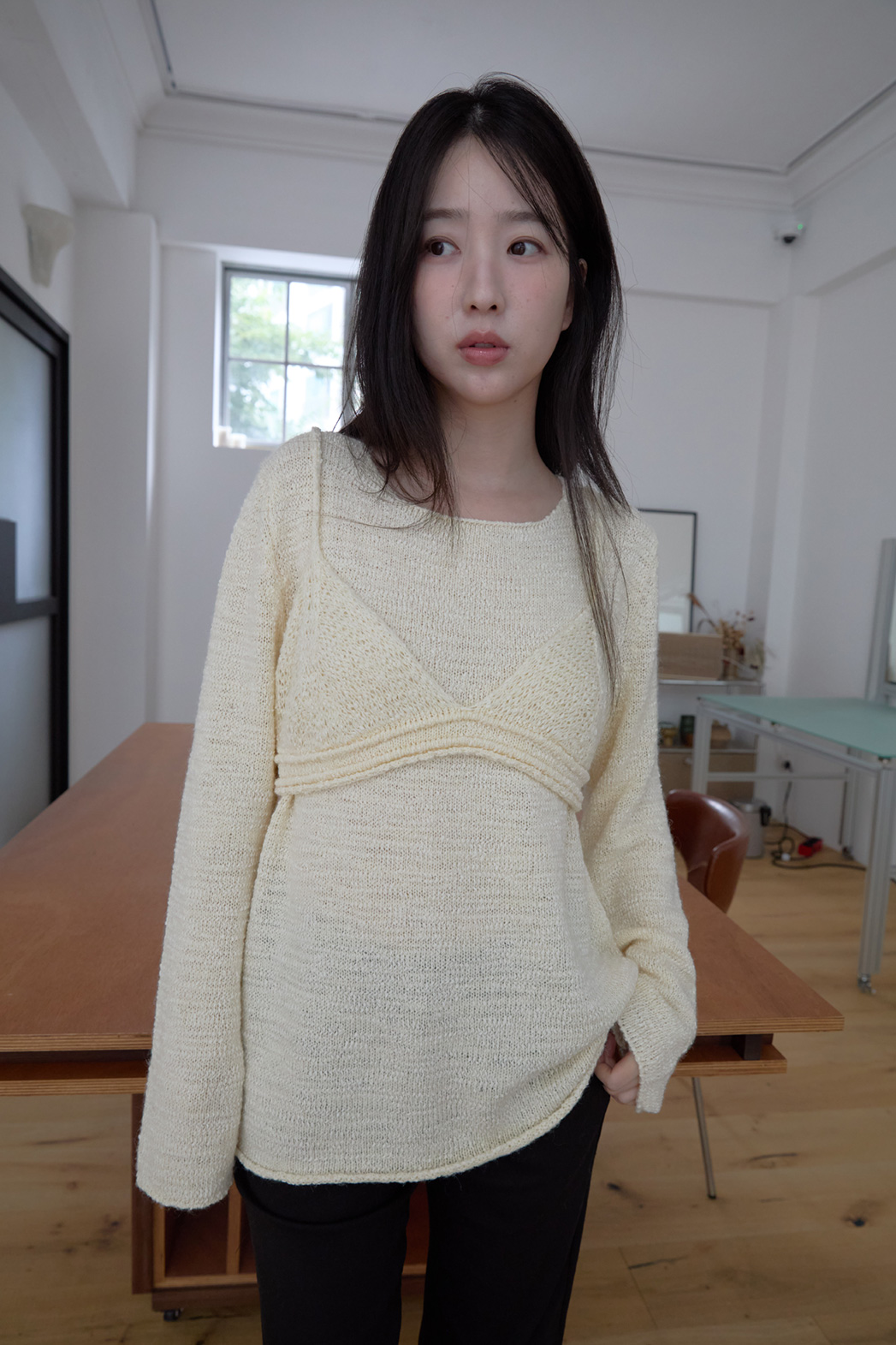 モヘア混オーバーサイズルーズ無地ニットFW | 詳細画像5