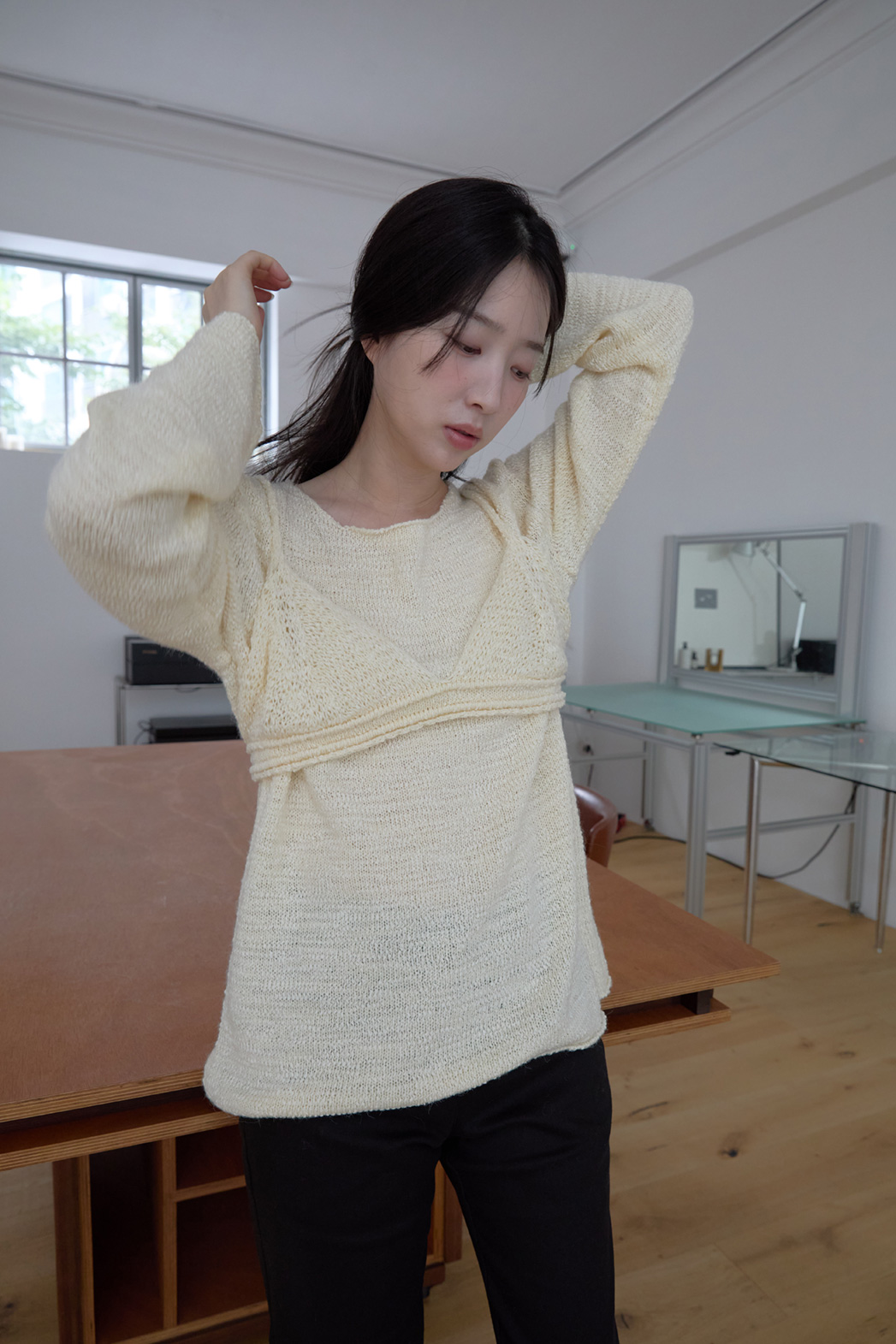 モヘア混オーバーサイズルーズ無地ニットFW | 詳細画像11