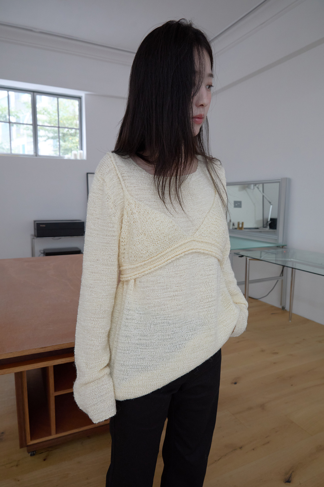 モヘア混オーバーサイズルーズ無地ニットFW | 詳細画像12