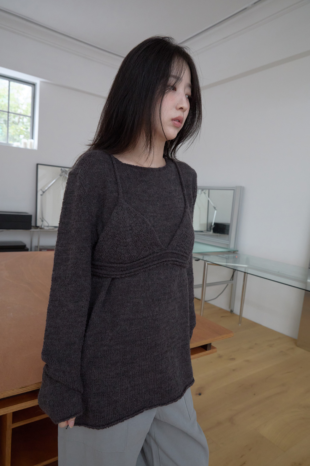 モヘア混オーバーサイズルーズ無地ニットFW | 詳細画像25