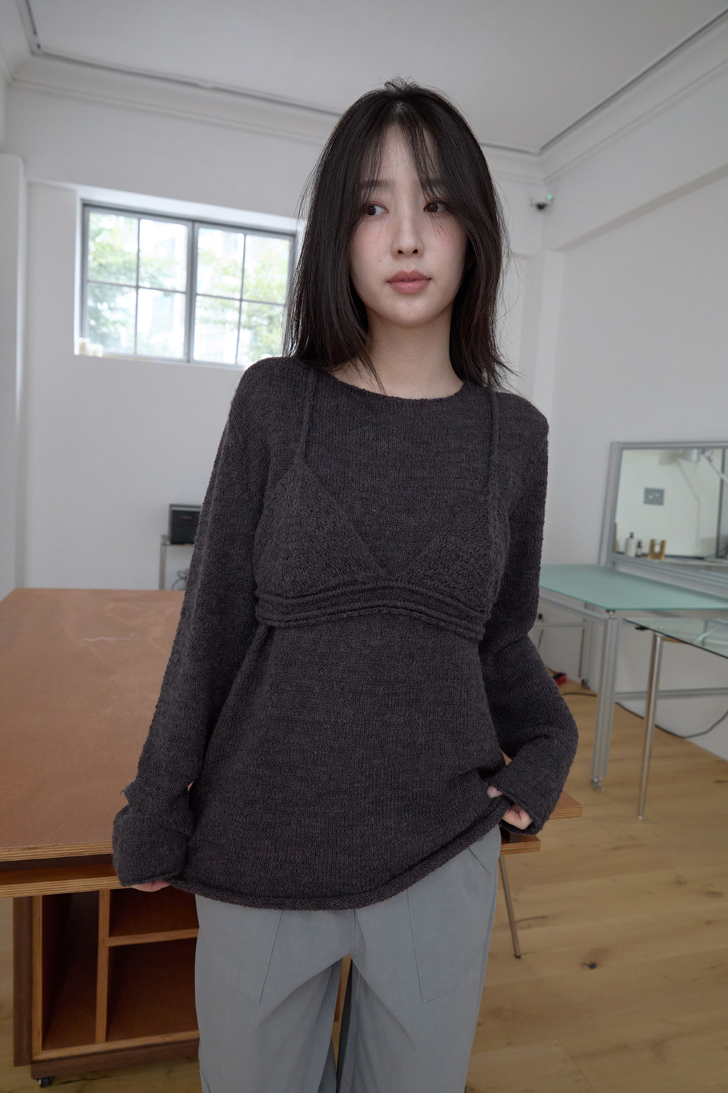 モヘア混オーバーサイズルーズ無地ニットFW | 詳細画像26