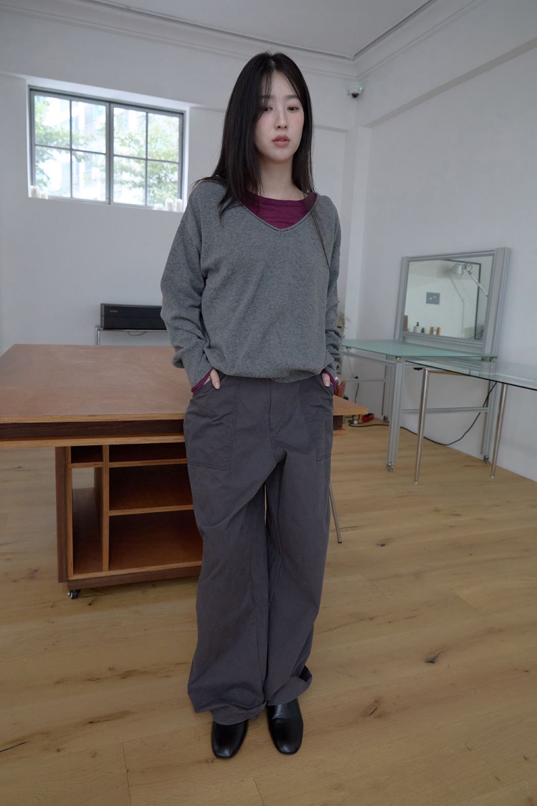 ウール混Vネックオーバーサイズルーズ無地ニットFW | 詳細画像18