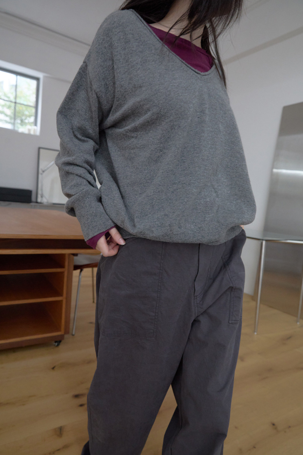 ウール混Vネックオーバーサイズルーズ無地ニットFW | 詳細画像21