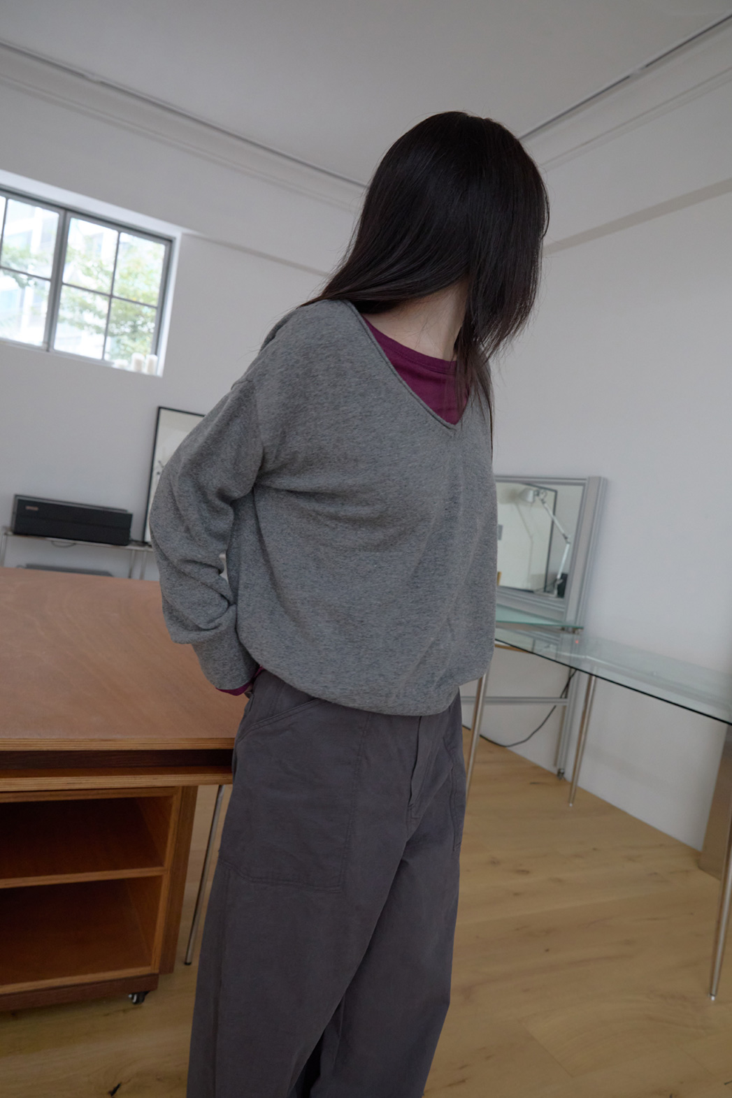 ウール混Vネックオーバーサイズルーズ無地ニットFW | 詳細画像22