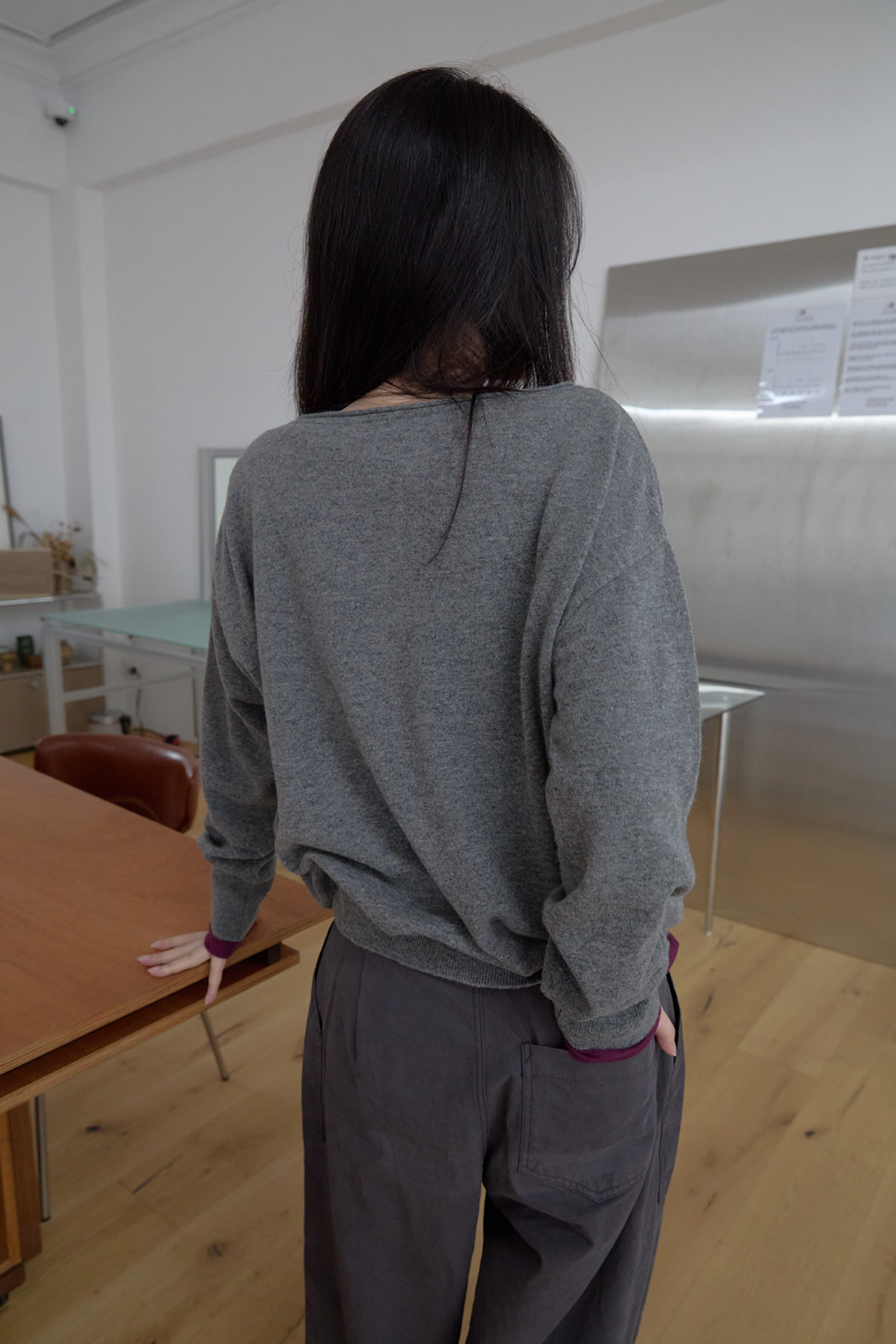 ウール混Vネックオーバーサイズルーズ無地ニットFW | 詳細画像23