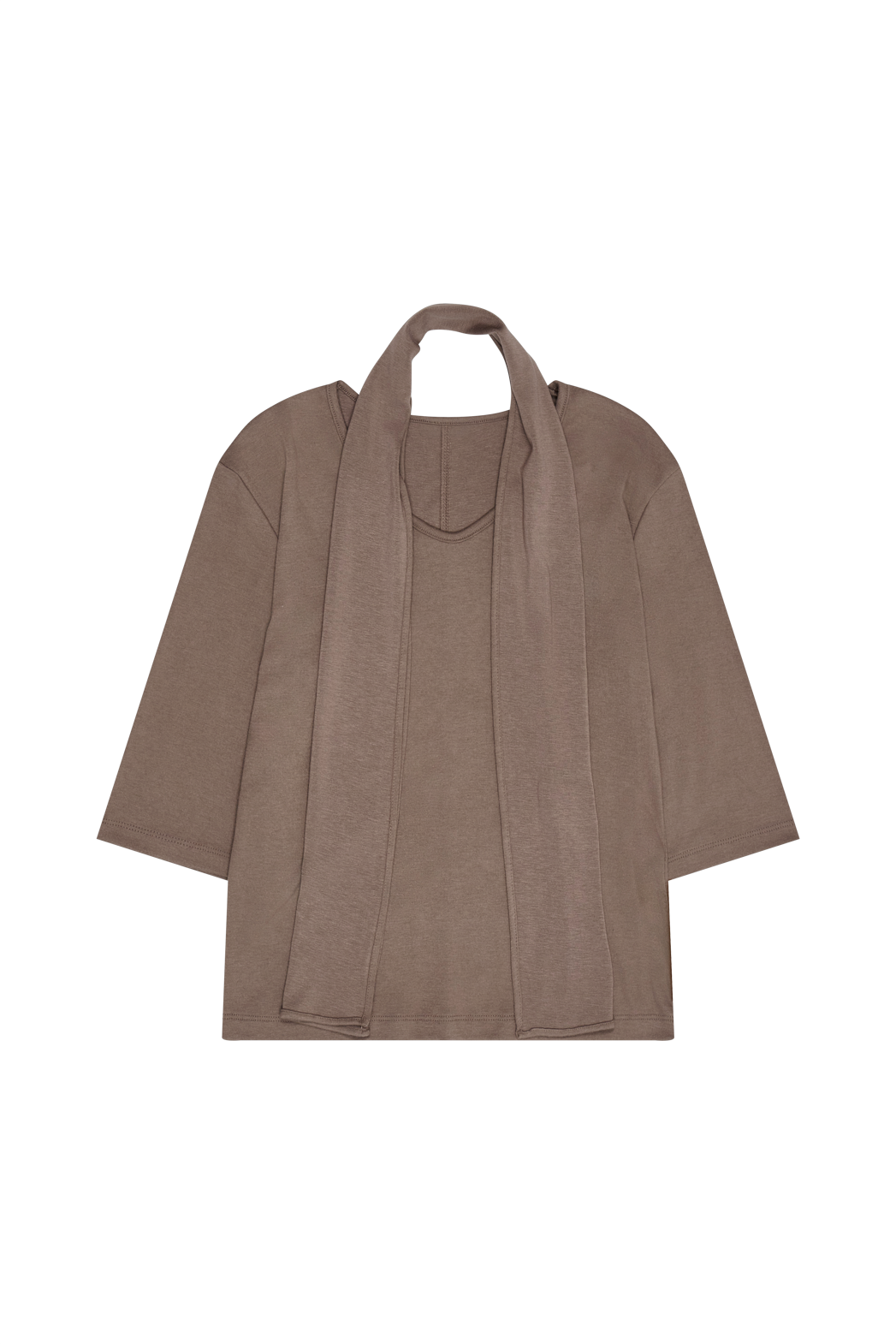 起毛Vネックスリムスカーフネックセミクロップド無地TシャツFW | 詳細画像29