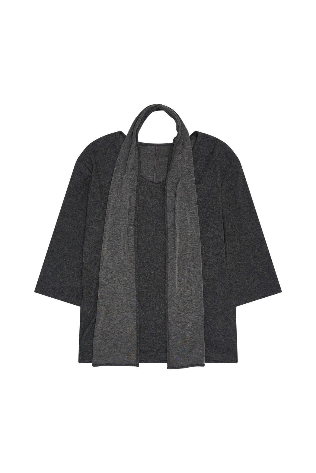 起毛Vネックスリムスカーフネックセミクロップド無地TシャツFW | 詳細画像30