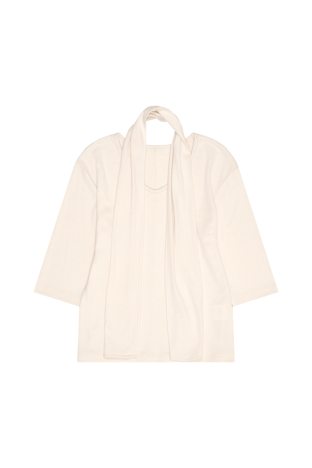 起毛Vネックスリムスカーフネックセミクロップド無地TシャツFW | 詳細画像27
