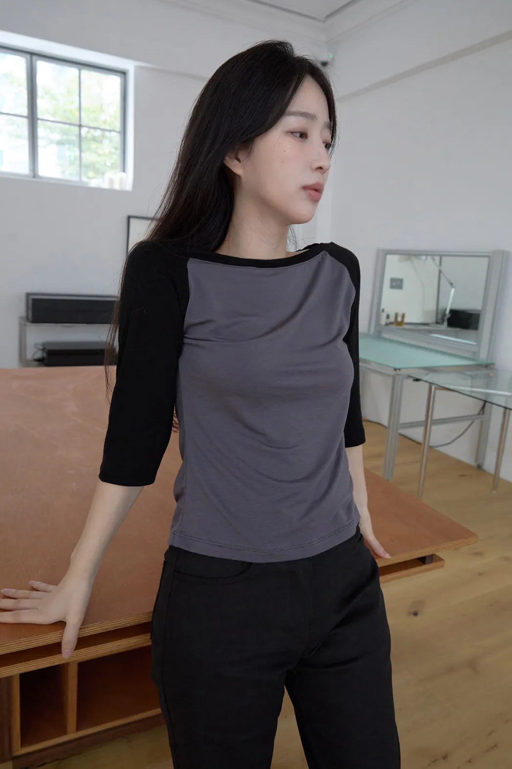 ラグランクロップドスリム無地TシャツFW | 詳細画像1