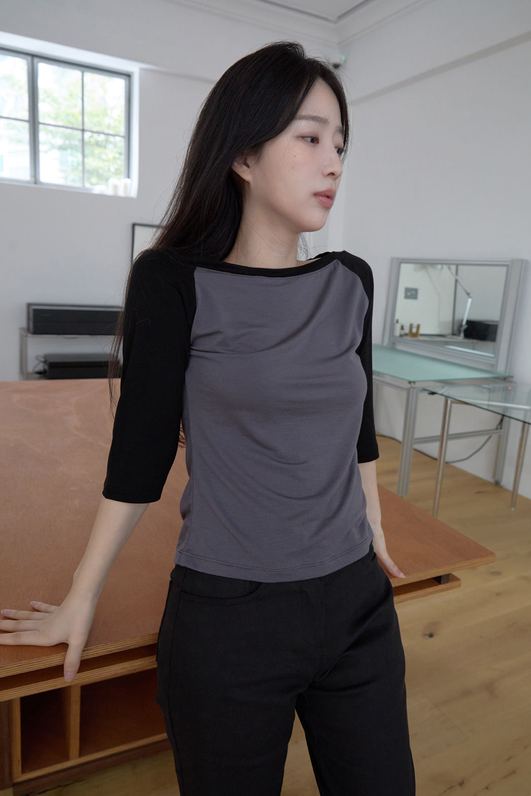ラグランクロップドスリム無地TシャツFW | 詳細画像3