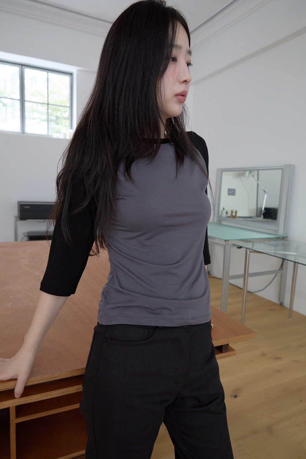 ラグランクロップドスリム無地TシャツFW | 詳細画像13