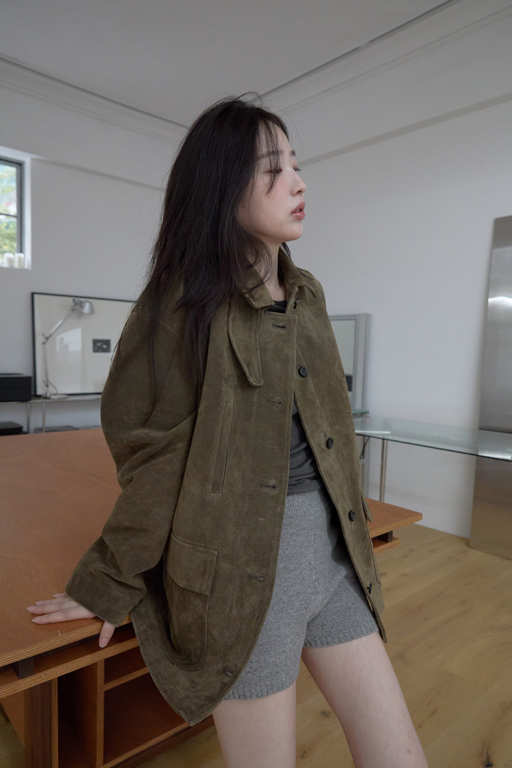 ウール混カシミヤ混ショート無地ショートパンツFW | 詳細画像2