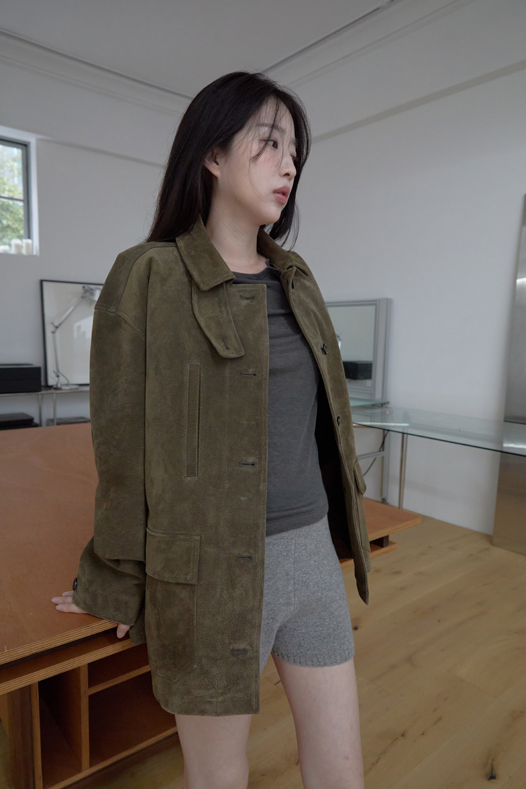 ウール混カシミヤ混ショート無地ショートパンツFW | 詳細画像6