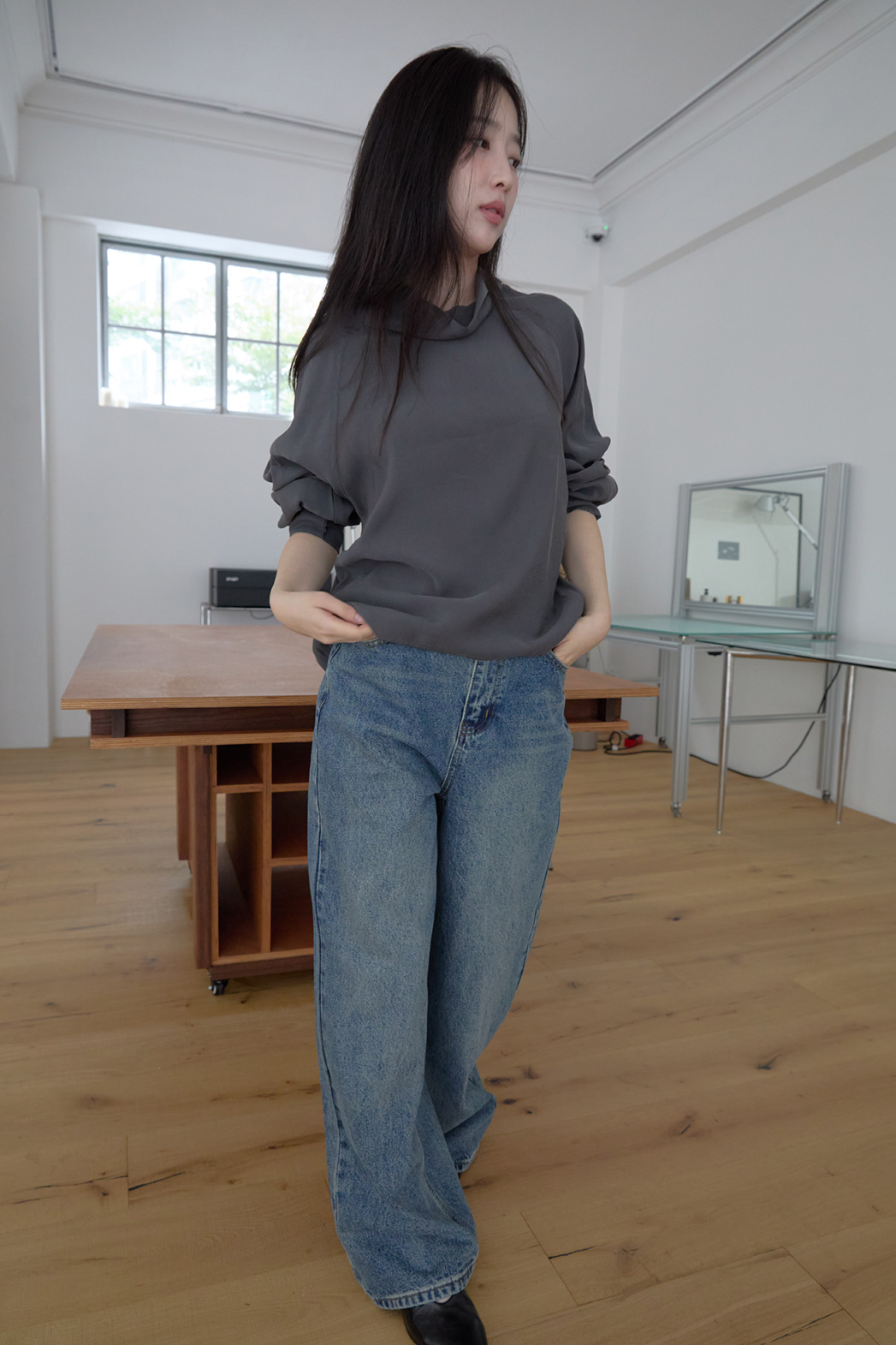 コットンワイド無地デニムパンツオールシーズン | 詳細画像3