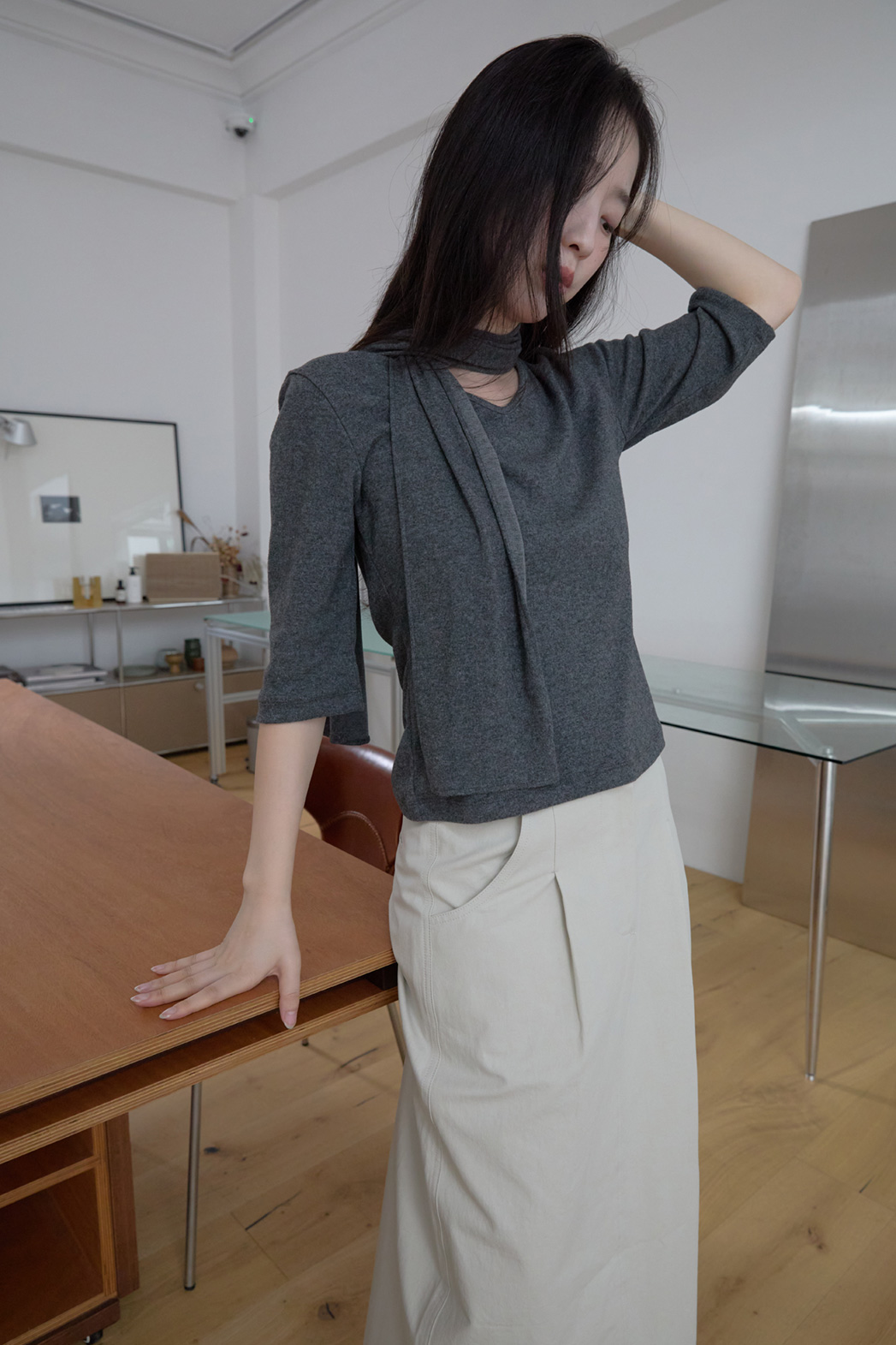 コットンピンタックHライン(ロング丈)無地スカートFW | 詳細画像6