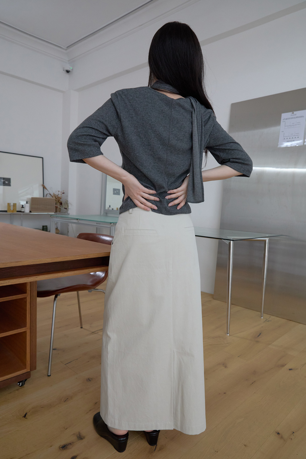 コットンピンタックHライン(ロング丈)無地スカートFW | 詳細画像8