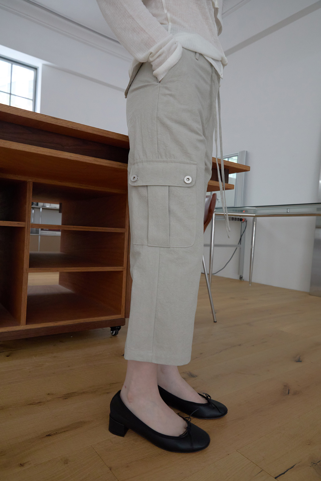 コットンドローストリングカーゴカプリ無地パンツFW | 詳細画像5