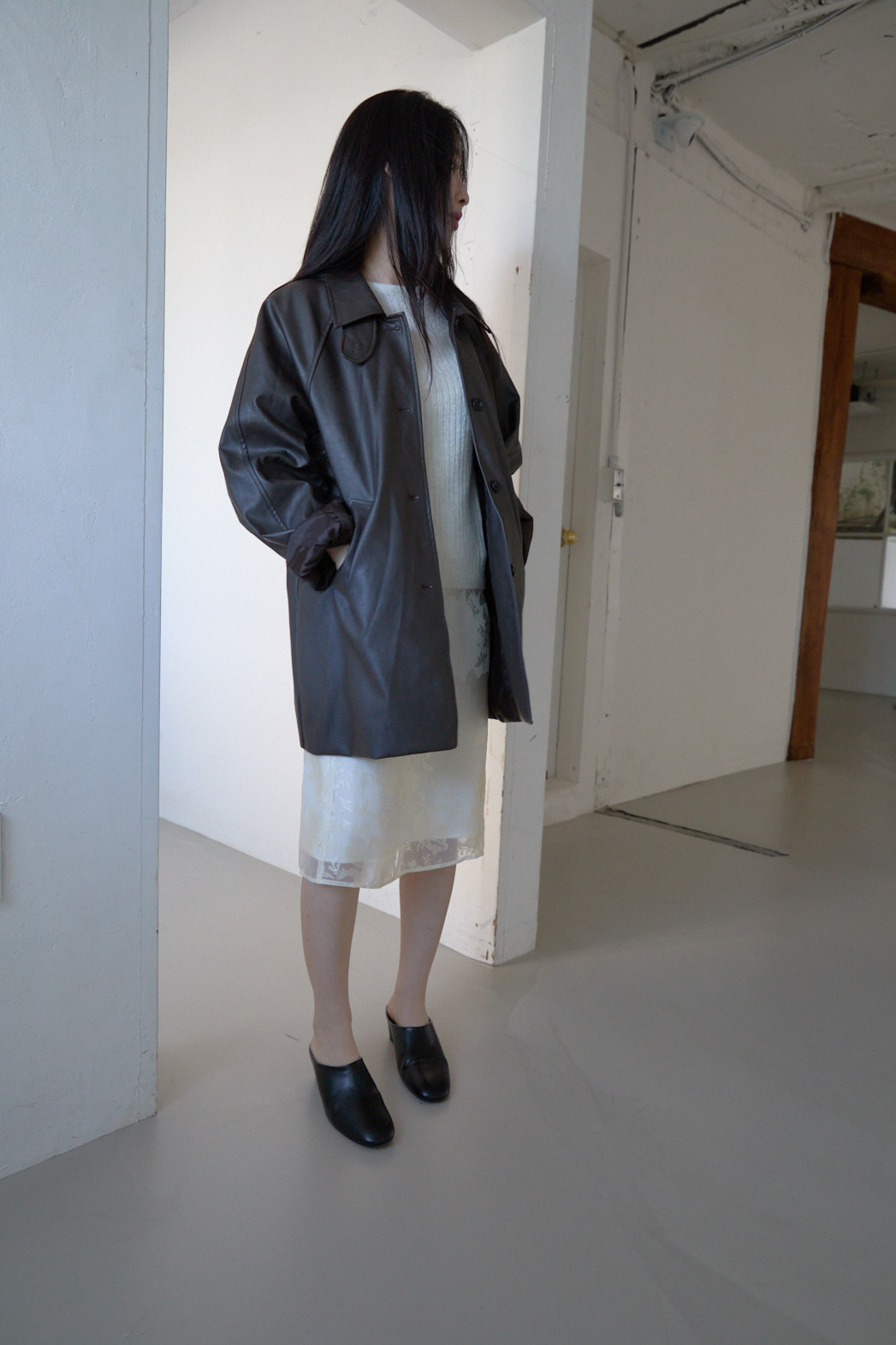 レザー調オーバーサイズルーズハーフ無地ジャケットFW | 詳細画像3