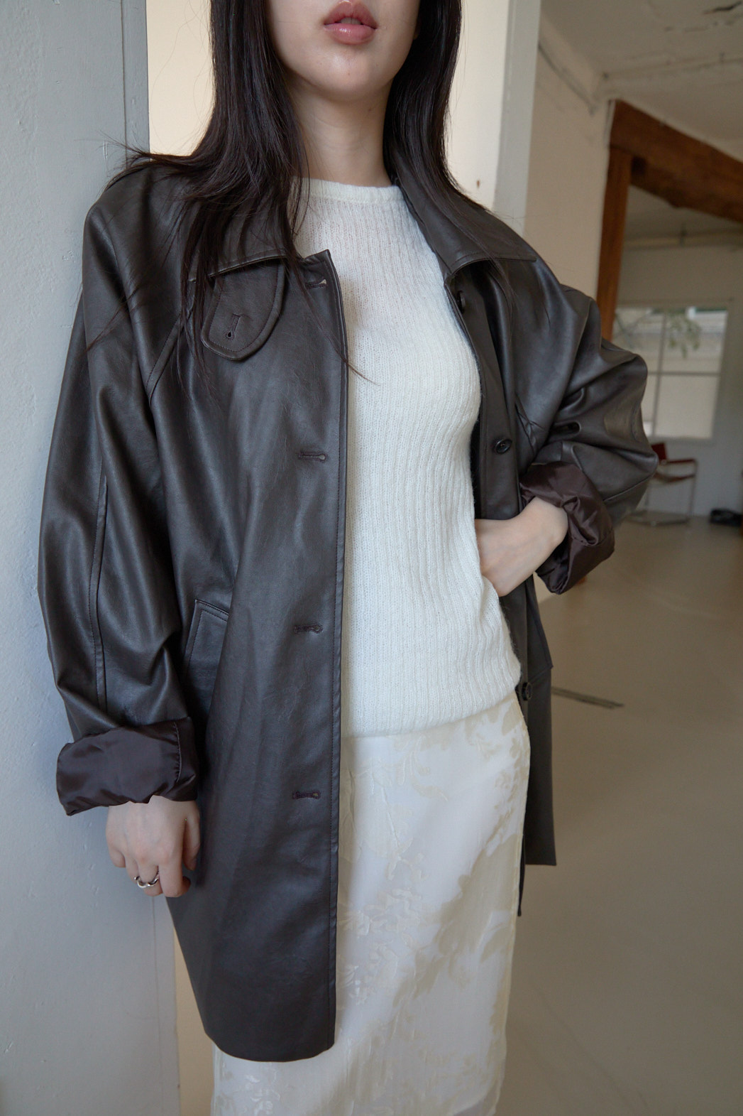 レザー調オーバーサイズルーズハーフ無地ジャケットFW | 詳細画像10
