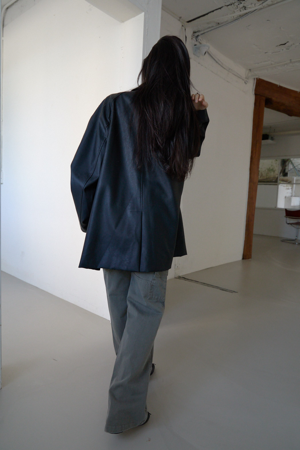 レザー調オーバーサイズルーズハーフ無地ジャケットFW | 詳細画像15