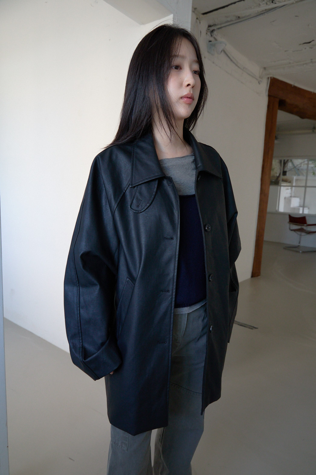 レザー調オーバーサイズルーズハーフ無地ジャケットFW | 詳細画像16