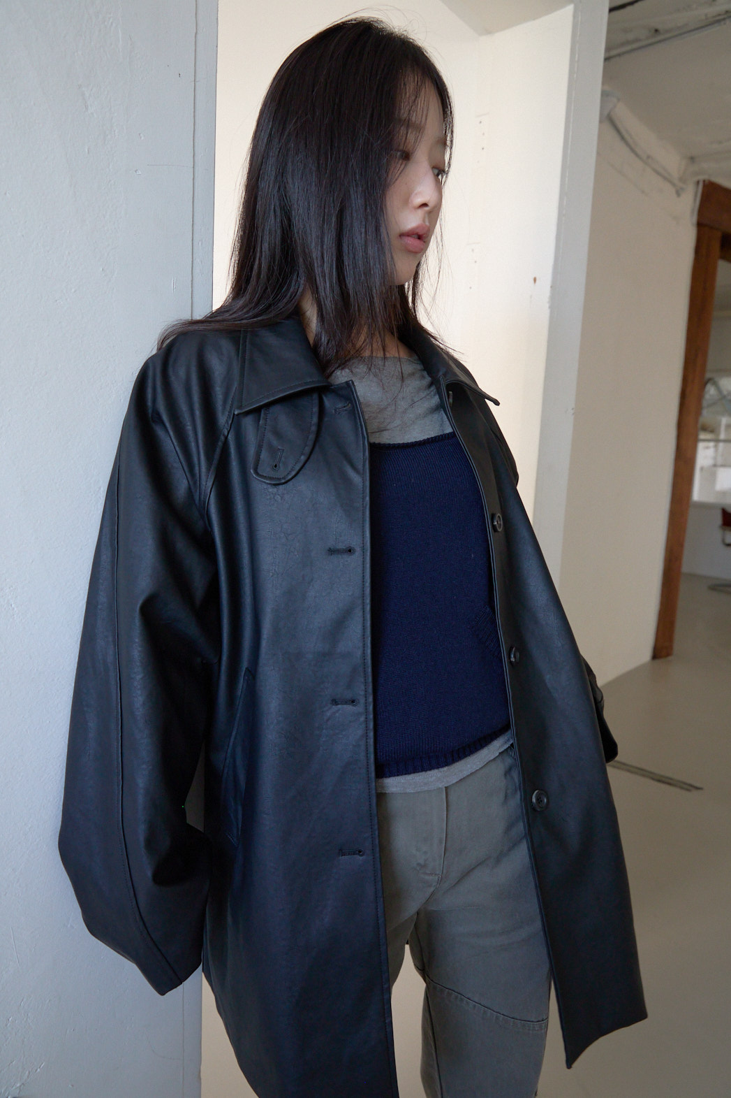 レザー調オーバーサイズルーズハーフ無地ジャケットFW | 詳細画像20