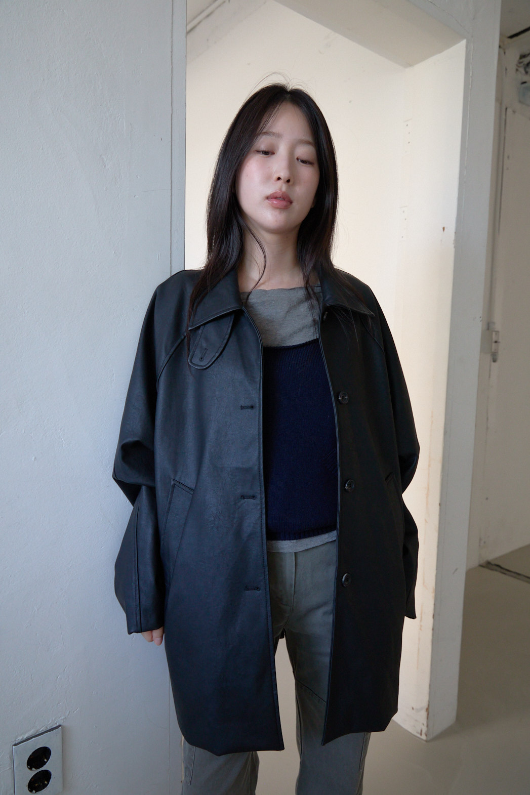 レザー調オーバーサイズルーズハーフ無地ジャケットFW | 詳細画像24