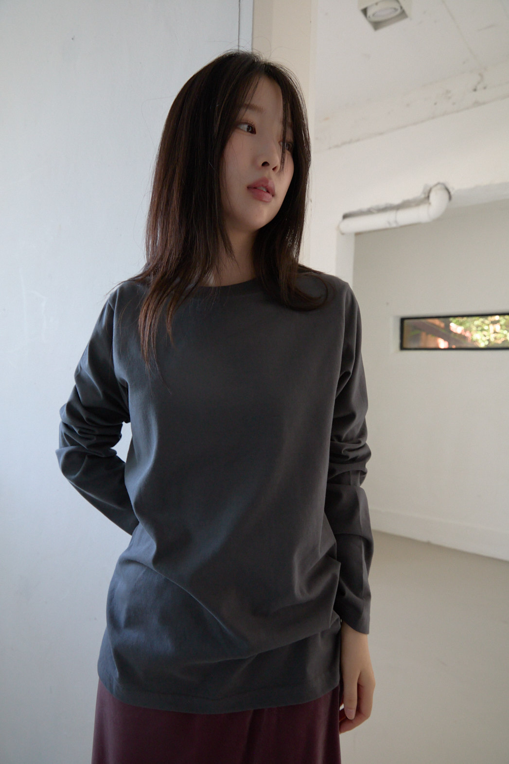 ラウンドネックベーシックオーバーサイズルーズ無地TシャツFW | 詳細画像8