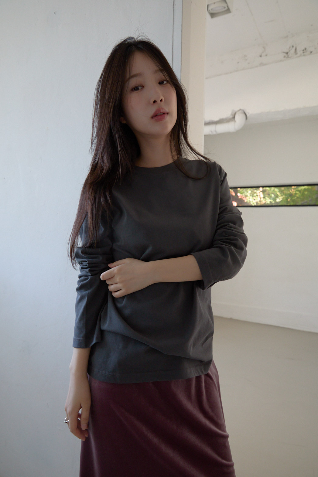 ラウンドネックベーシックオーバーサイズルーズ無地TシャツFW | 詳細画像10