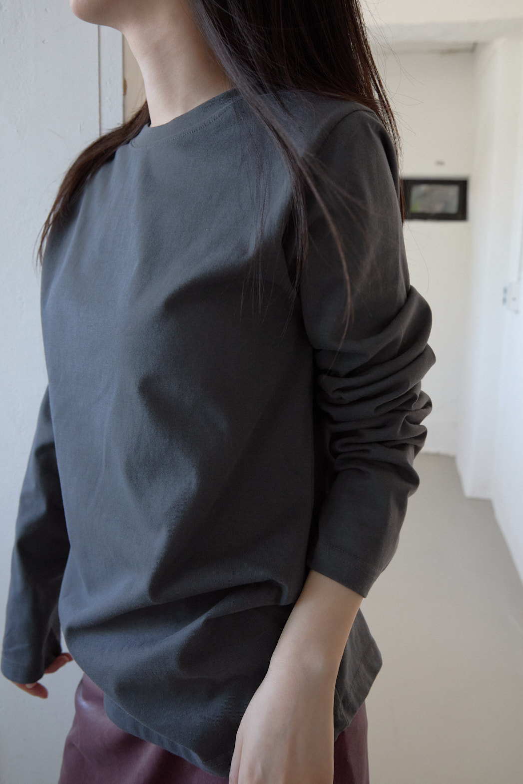 ラウンドネックベーシックオーバーサイズルーズ無地TシャツFW | 詳細画像11