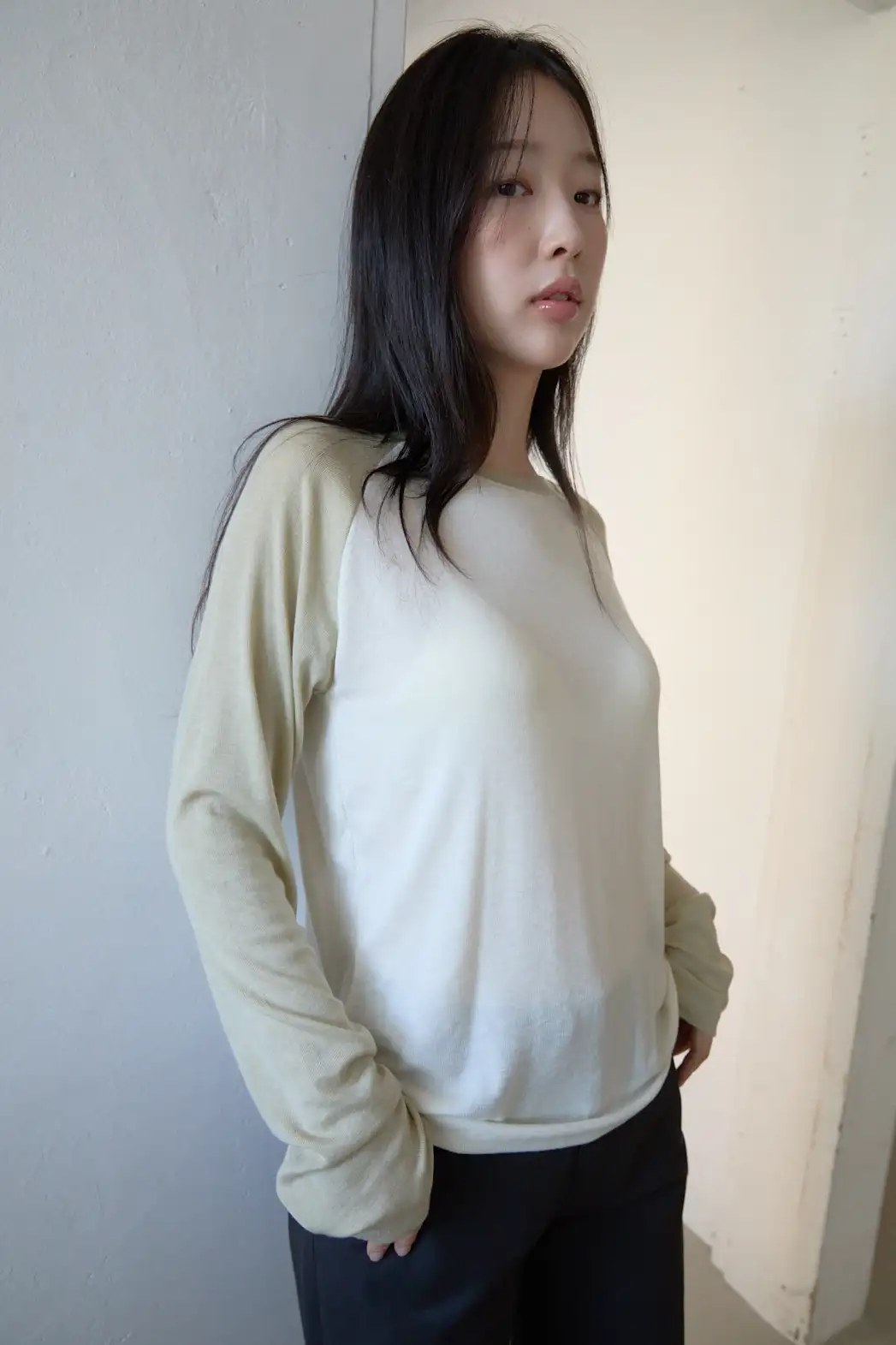 ウール混ラグランオーバーサイズルーズ無地TシャツFW | 詳細画像1