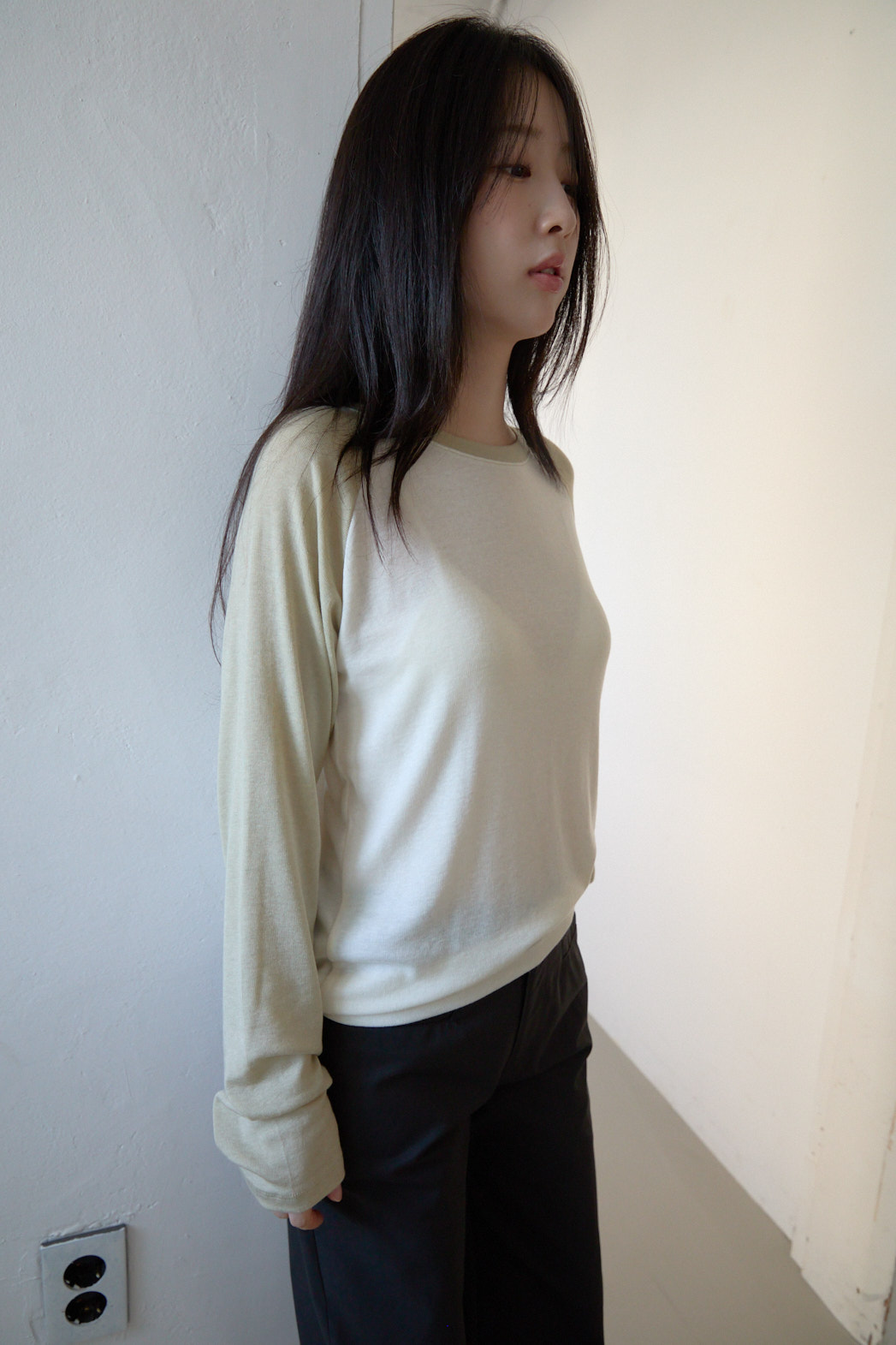 ウール混ラグランオーバーサイズルーズ無地TシャツFW | 詳細画像6