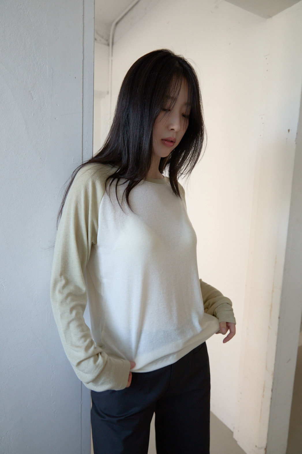 ウール混ラグランオーバーサイズルーズ無地TシャツFW | 詳細画像7
