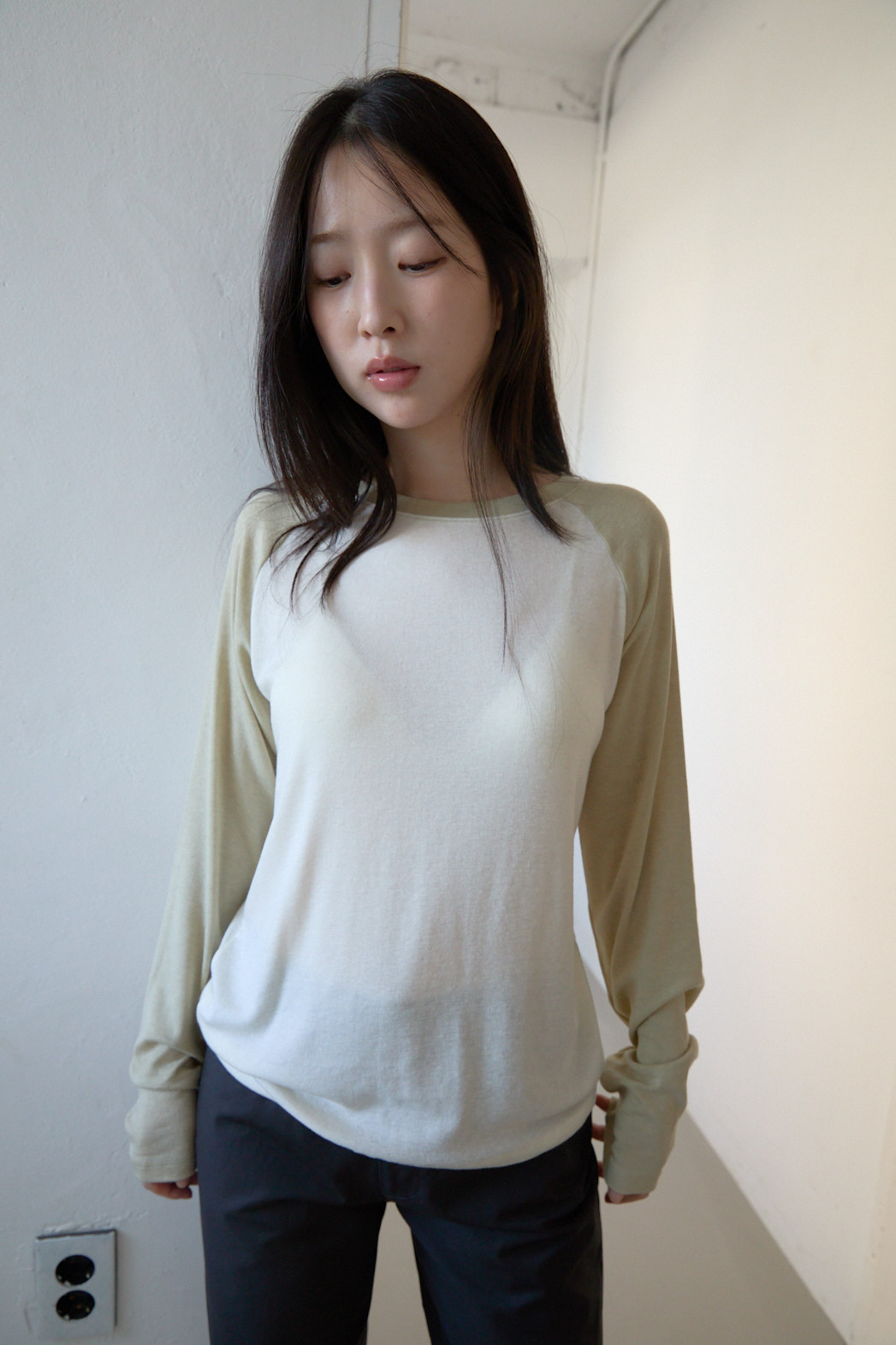 ウール混ラグランオーバーサイズルーズ無地TシャツFW | 詳細画像8