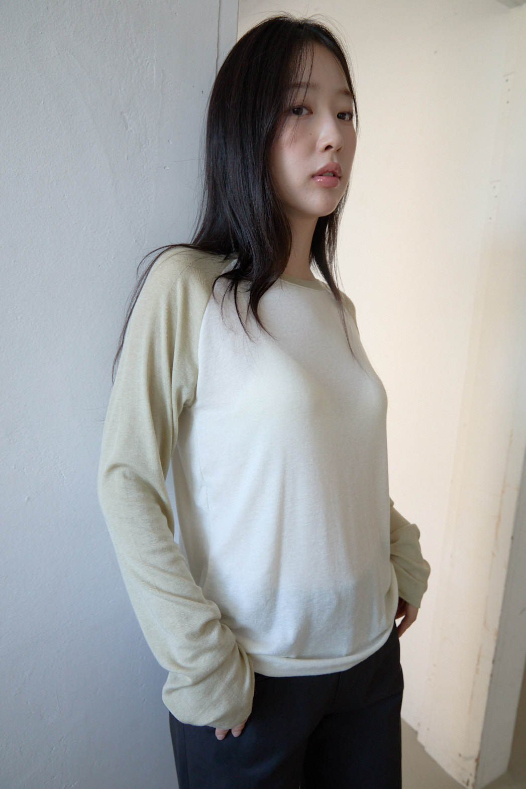 ウール混ラグランオーバーサイズルーズ無地TシャツFW | 詳細画像9