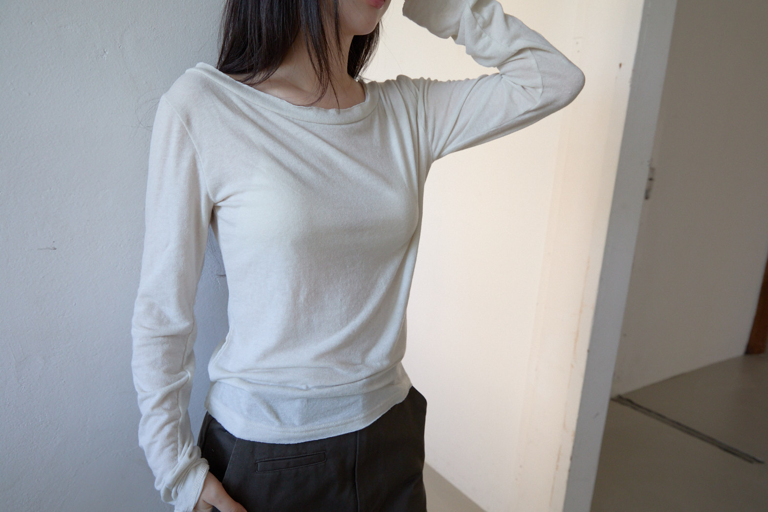 起毛アンゴラ混ボートネック無地TシャツFW | 詳細画像9