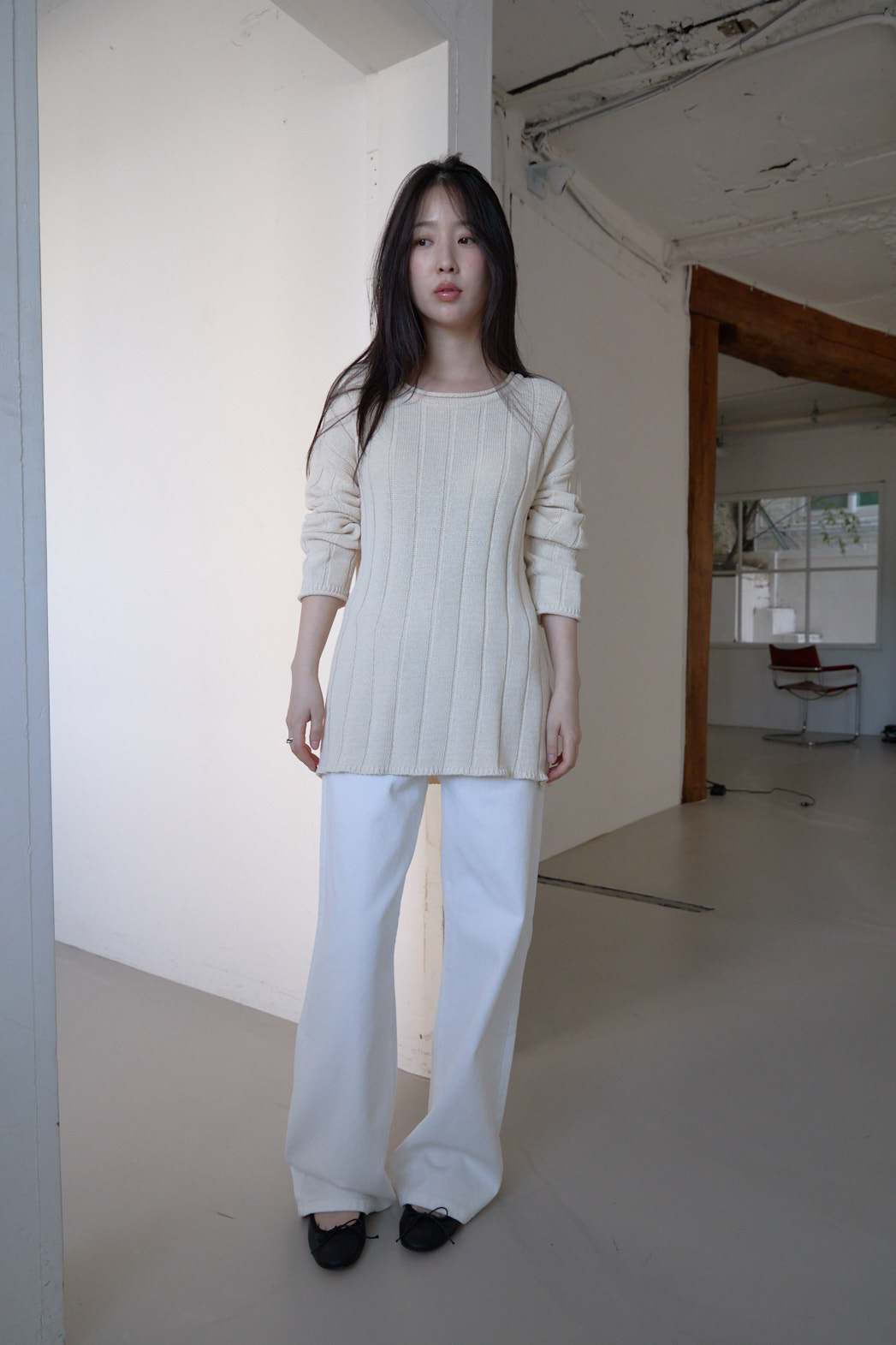 コットンラウンドネックオーバーサイズルーズリブ無地ニットFW | 詳細画像9