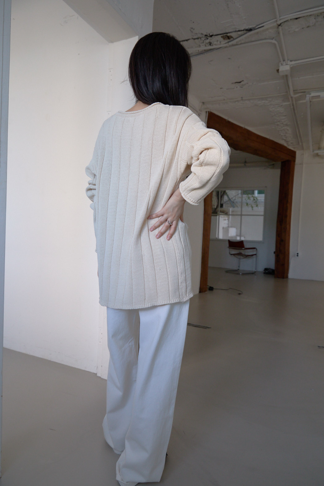 コットンラウンドネックオーバーサイズルーズリブ無地ニットFW | 詳細画像12
