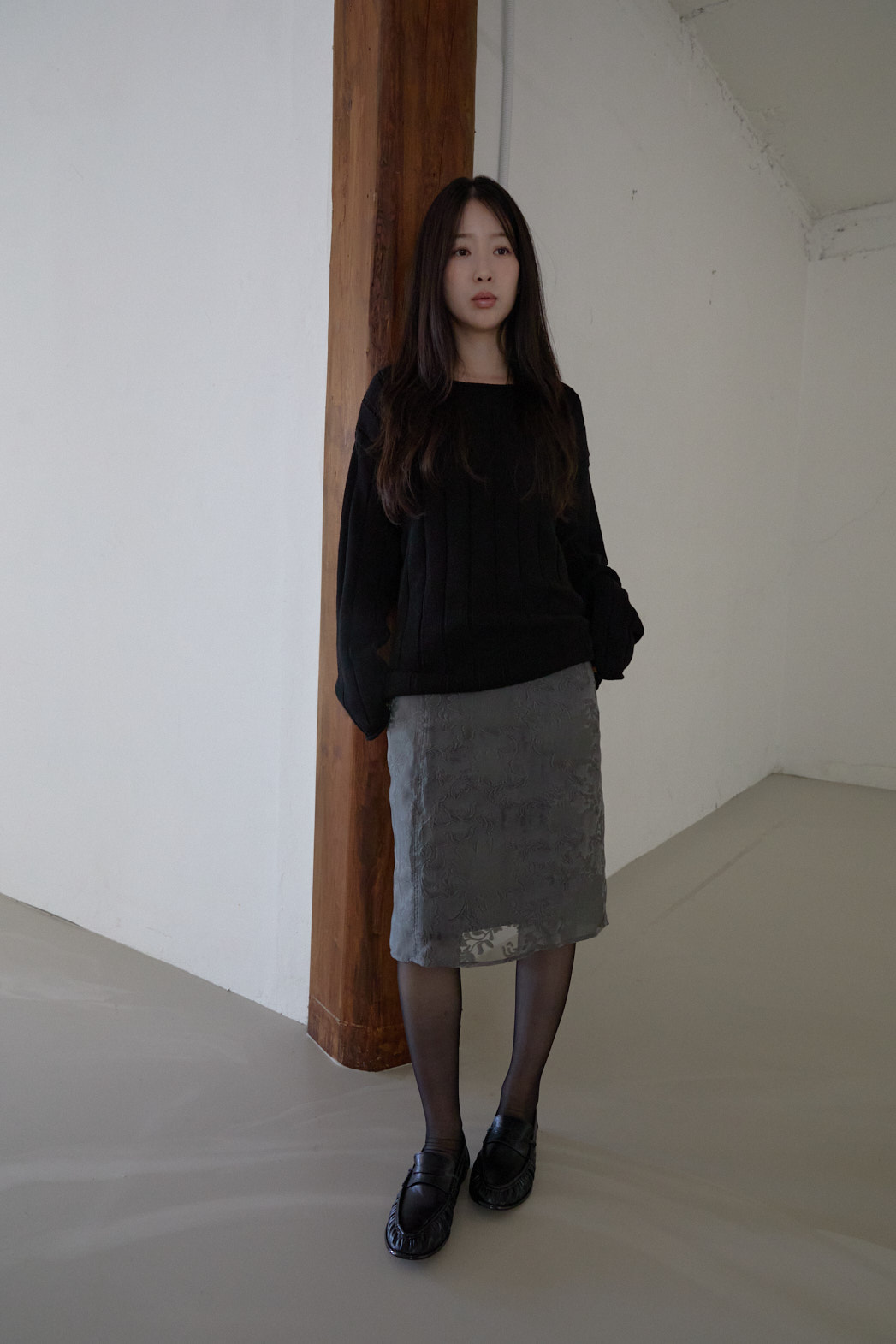 コットンラウンドネックオーバーサイズルーズリブ無地ニットFW | 詳細画像16