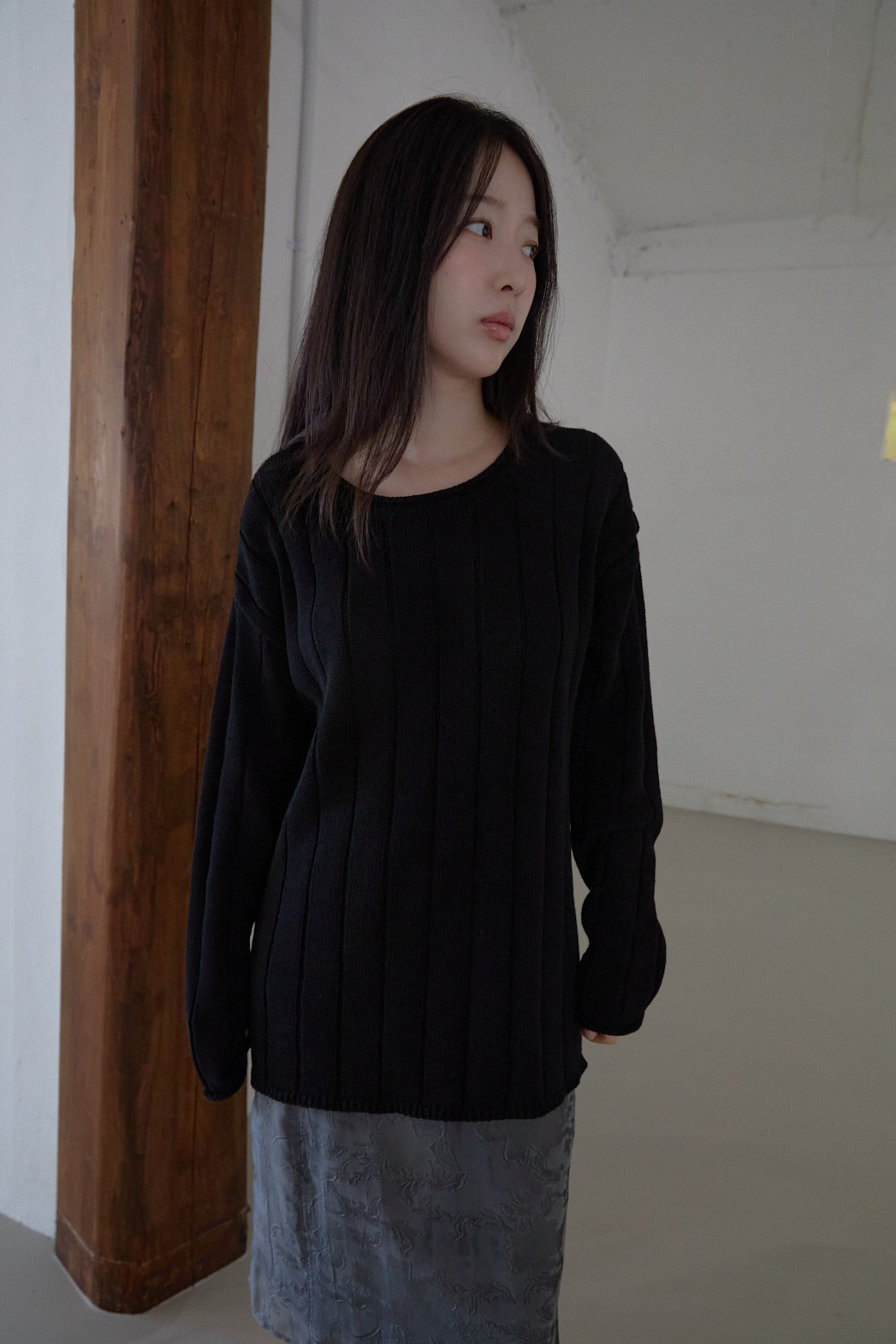コットンラウンドネックオーバーサイズルーズリブ無地ニットFW | 詳細画像20