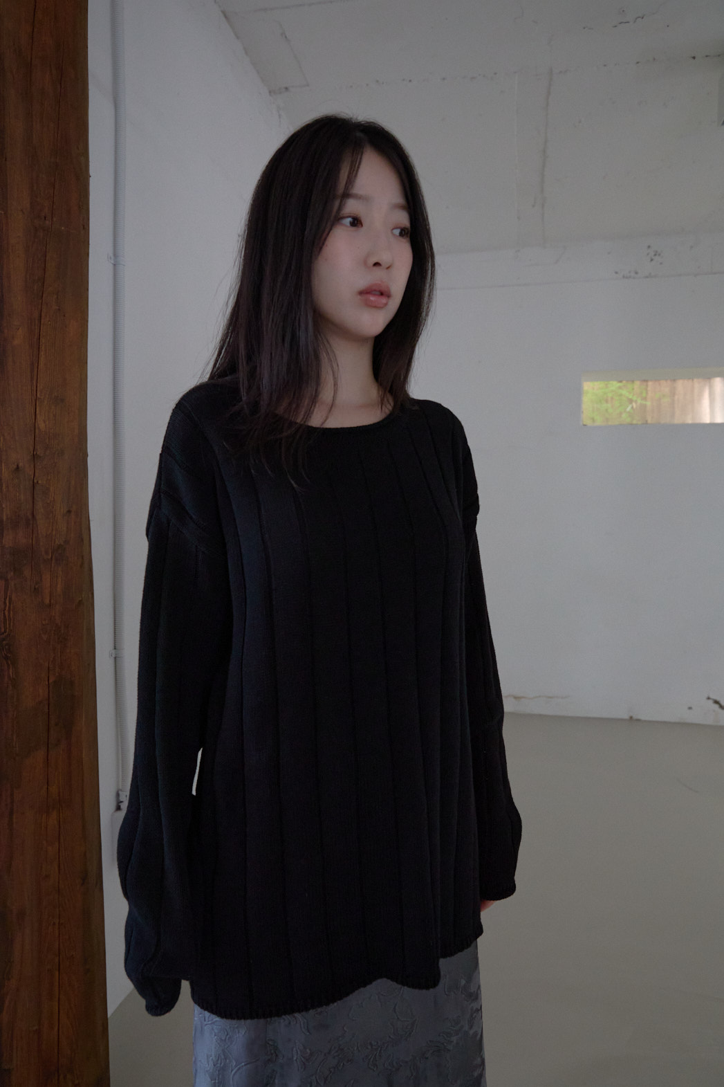コットンラウンドネックオーバーサイズルーズリブ無地ニットFW | 詳細画像21