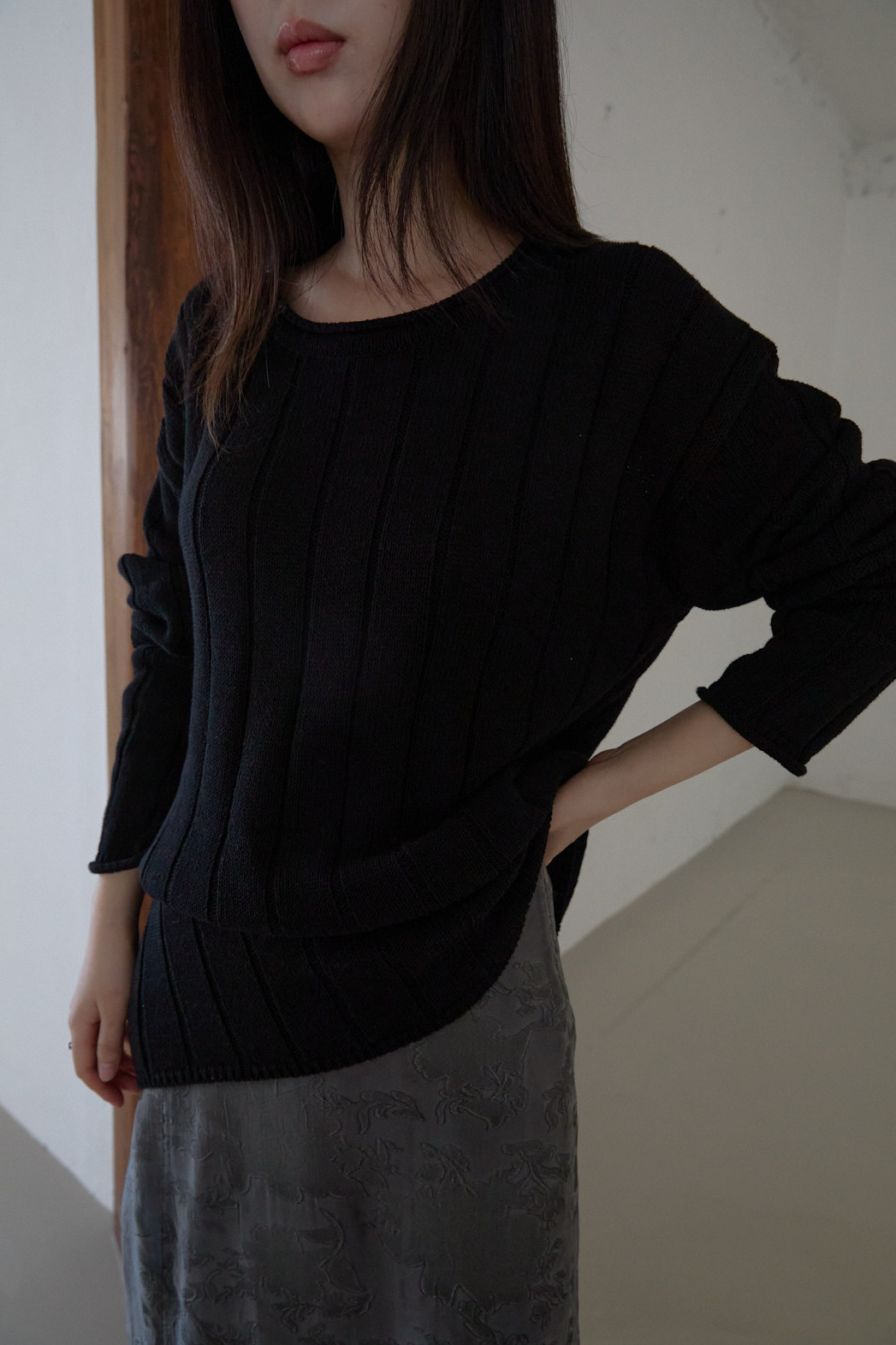 コットンラウンドネックオーバーサイズルーズリブ無地ニットFW | 詳細画像22