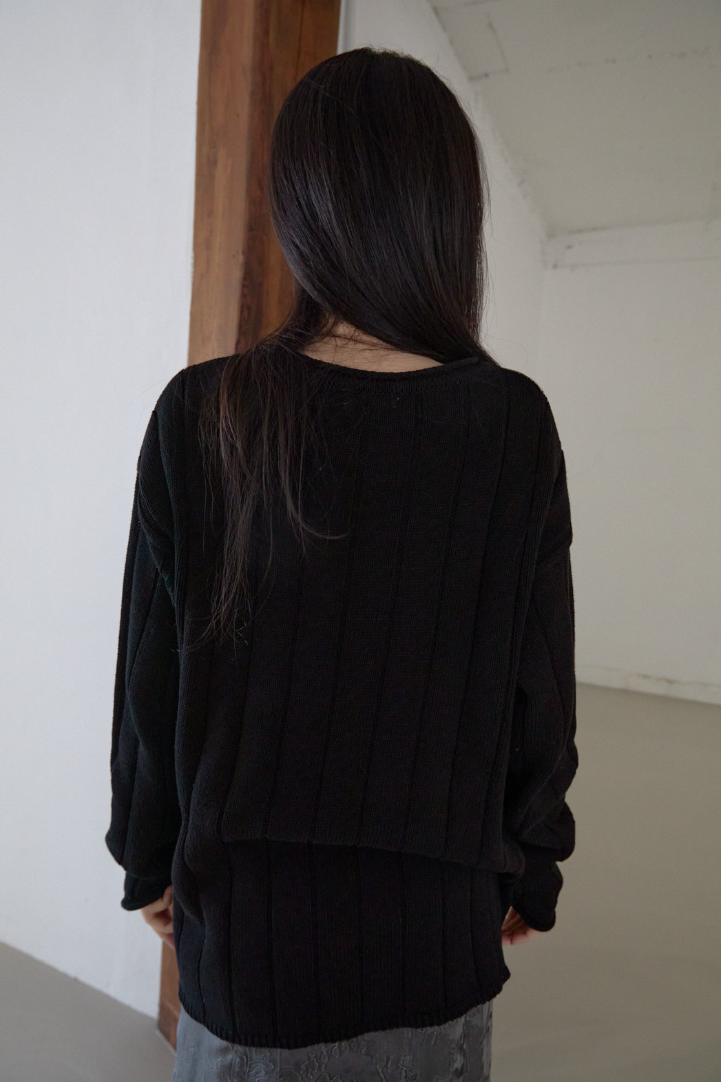 コットンラウンドネックオーバーサイズルーズリブ無地ニットFW | 詳細画像25