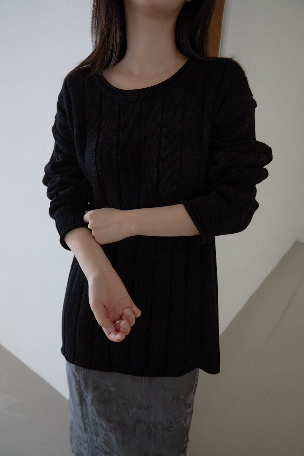コットンラウンドネックオーバーサイズルーズリブ無地ニットFW | 詳細画像26