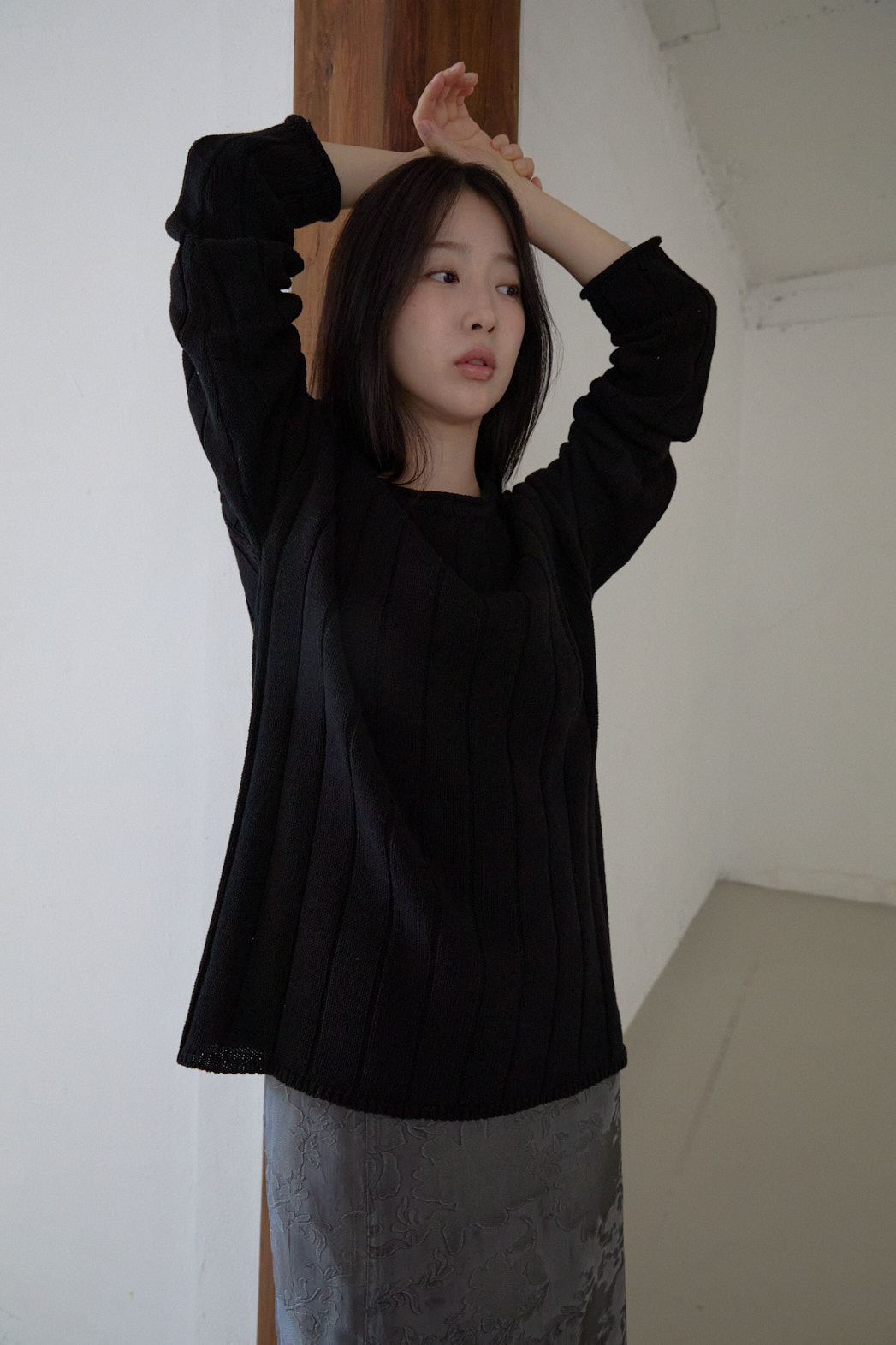 コットンラウンドネックオーバーサイズルーズリブ無地ニットFW | 詳細画像27