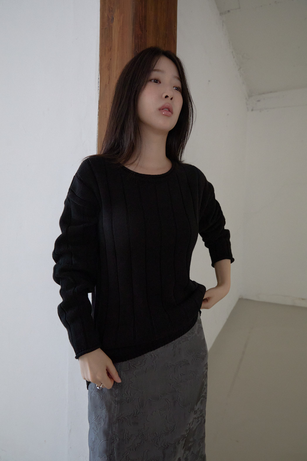コットンラウンドネックオーバーサイズルーズリブ無地ニットFW | 詳細画像28