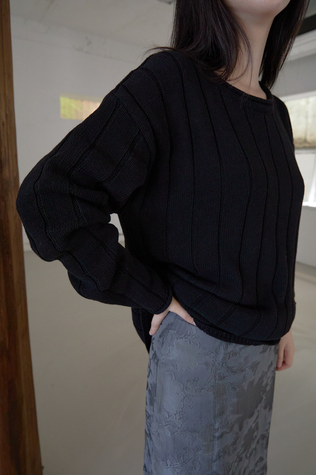 コットンラウンドネックオーバーサイズルーズリブ無地ニットFW | 詳細画像29