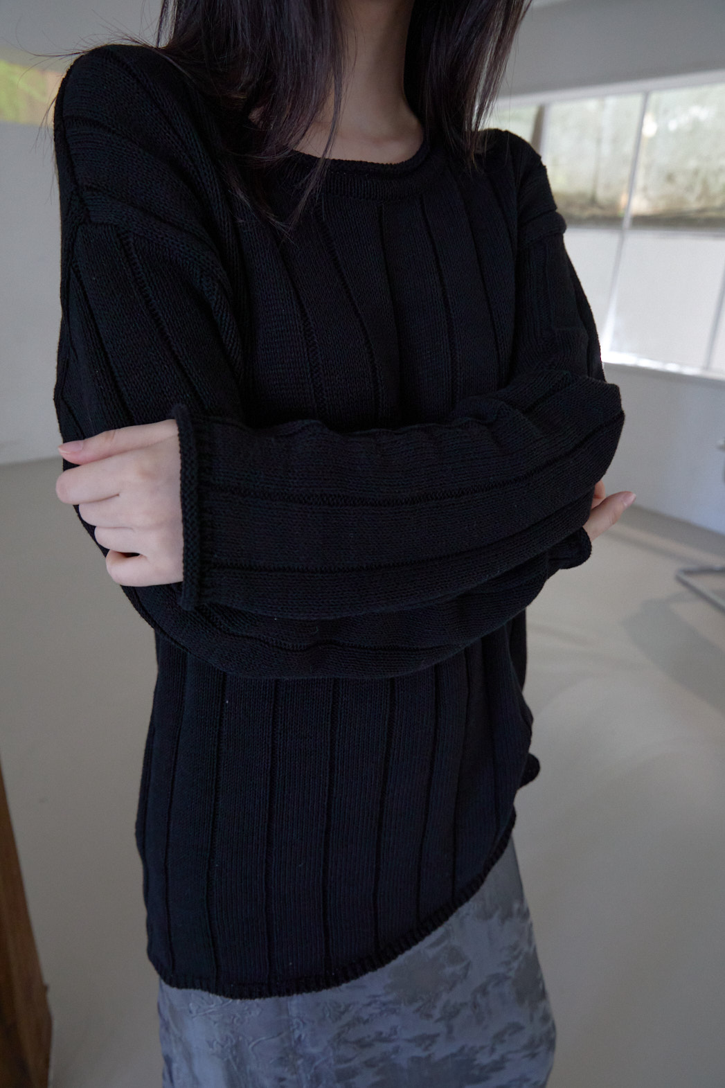 コットンラウンドネックオーバーサイズルーズリブ無地ニットFW | 詳細画像30
